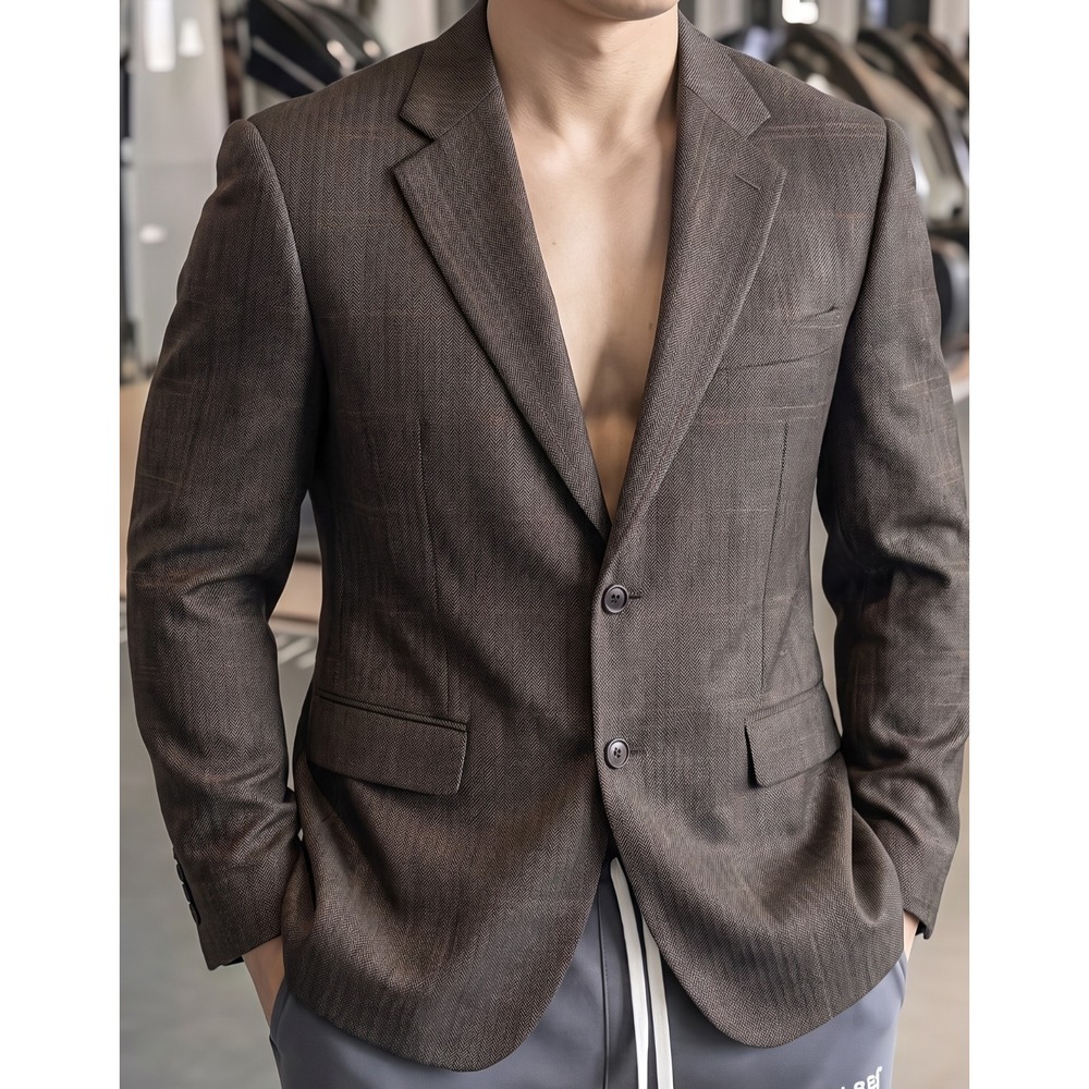 NWOT Lauren Ralph Lauren Blazer Mens 38S Brown Herringbone Plaid 100% Wool Lined